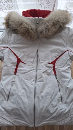 Spyder Amour Skijacke und Hose, weiss/rot, Grösse 8