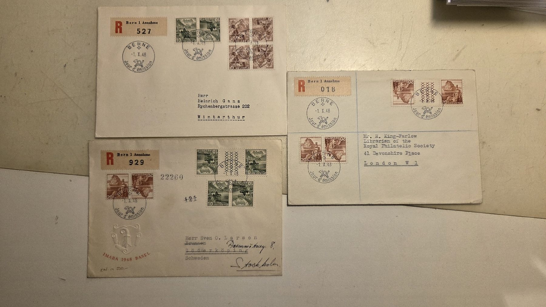 Alle Briefmarken: 1948 3x FDC Kehdrucke Berne – Gebraucht aus Arni AG von Moth68
