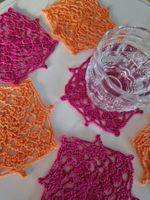 Häkel Coaster Untersetzer handgemacht Deko Pink/Orange