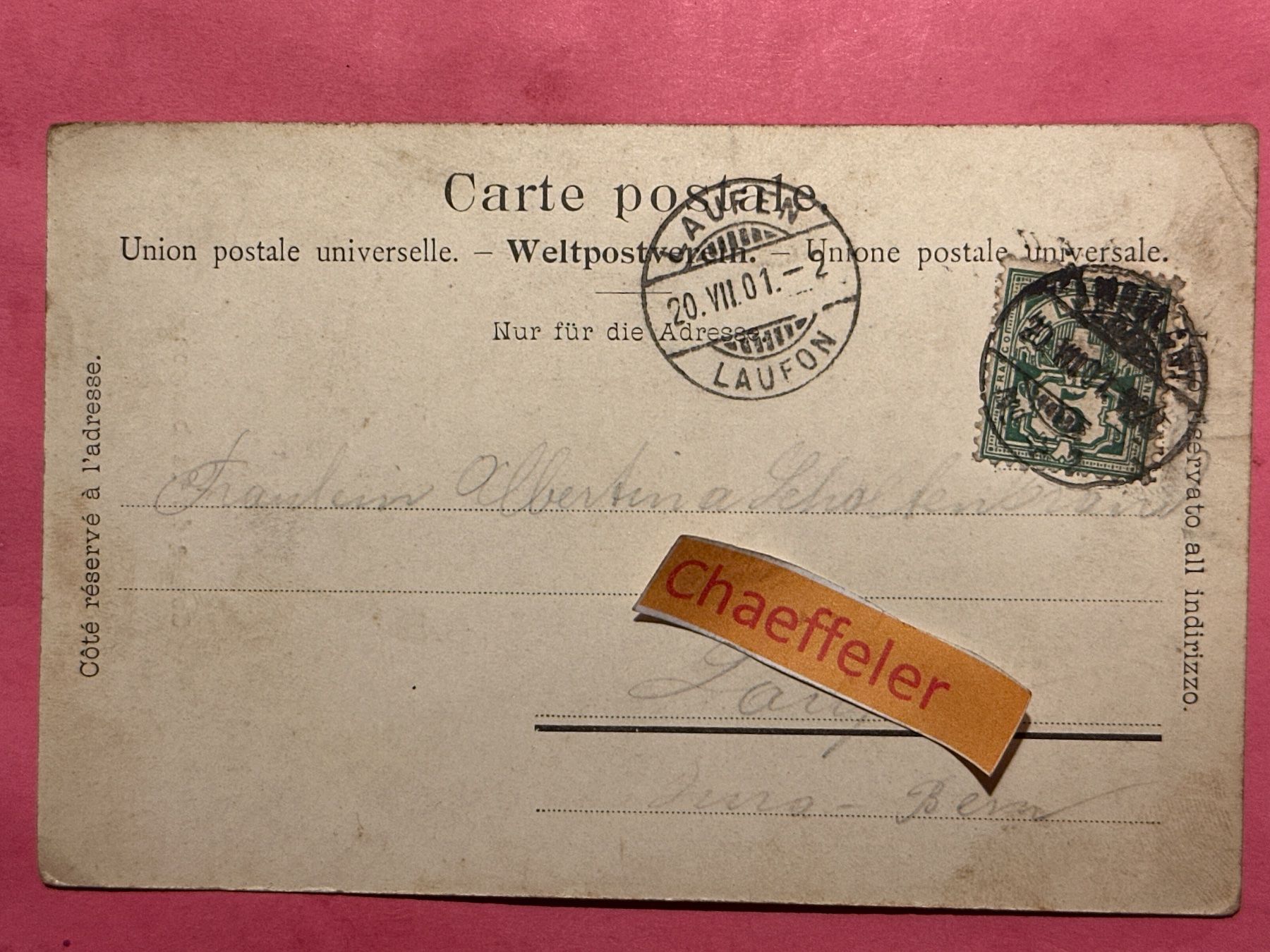 Cartoline postali: 1901 Georges du Taubenloch.  Lith. – Usato da Zürich venduto da Chaeffeler 1