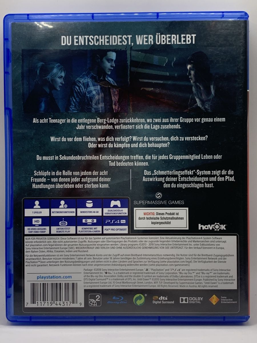 Sony Spiele: Until Dawn - PS4 – Gebraucht aus Ostermundigen von RG-Collector 1