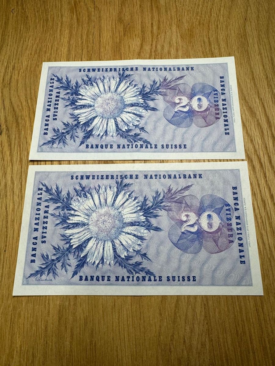 Banconote: 2 x 20 Franken 1954 – Usato da Minusio venduto da davdon 1