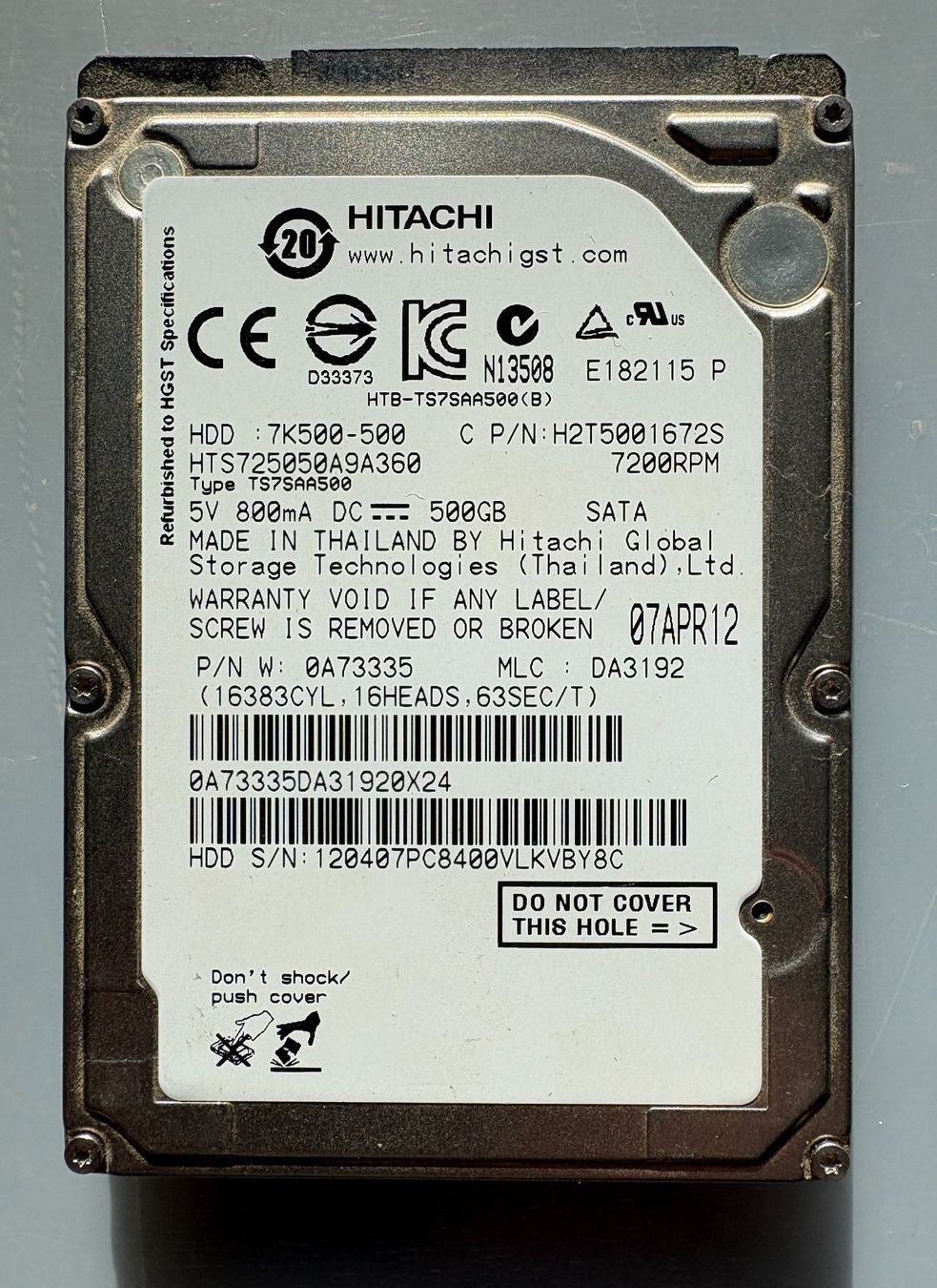 Western Digital Dischi rigidi: Festplatte 500GB Hitachi - Serial ATA – Usato da orselina venduto da Loriotech