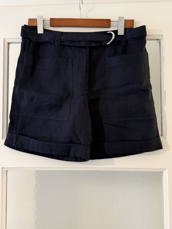 Damen Shorts marineblau mit Gürtel 100% Leinen