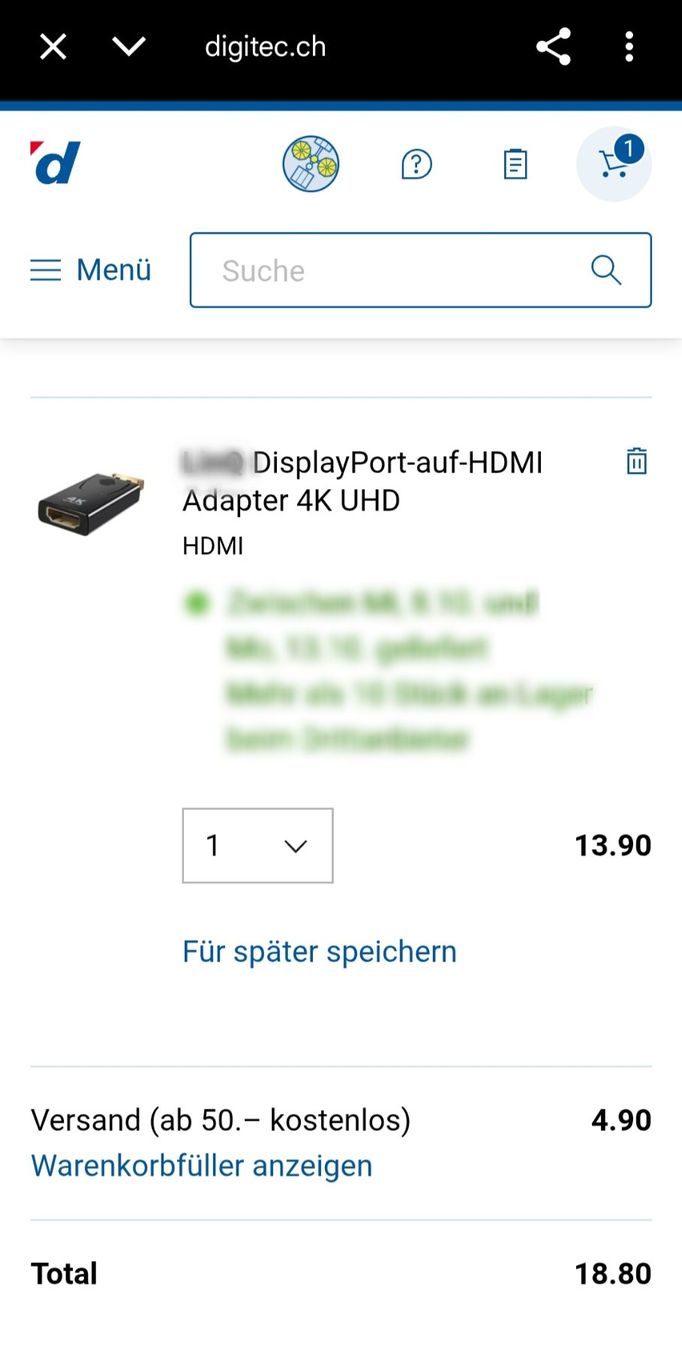 Unità & Adattatore: DisplayPort --> HDMI Adapter ( CHF 13.90 Digitec ) DP – Nuovo e nell'imballaggio originale da Uster venduto da -FPS- 2