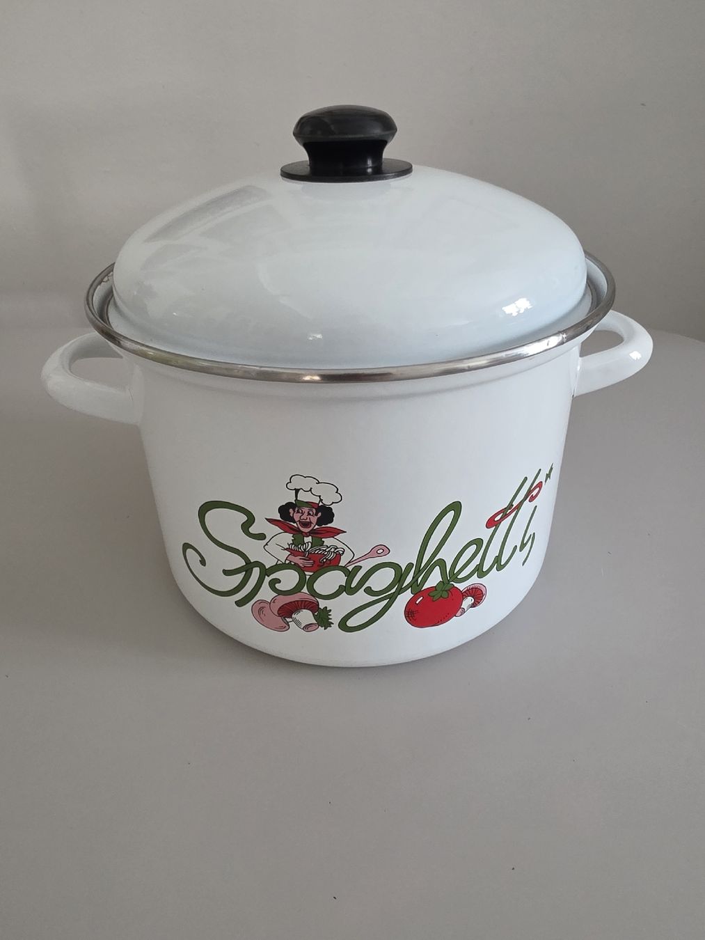 Pentole: Weisser Emailtopf "Spaghetti" Dekor, Vintage Stil 28 cm – Usato da Wigoltingen venduto da Zuckerfee84