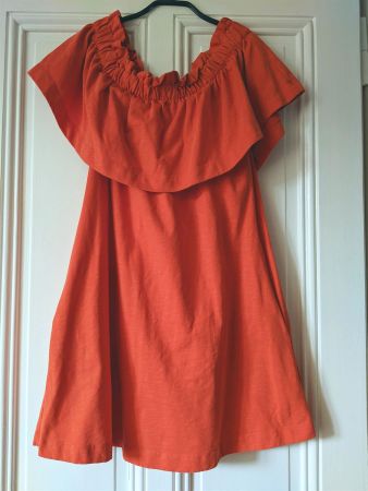 H&M : Mini-robe orange vif col Carmen M-L