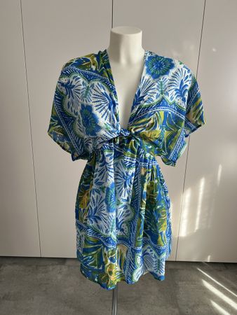 Boho Chic Summer Dress - Blue & Green Floral Pattern