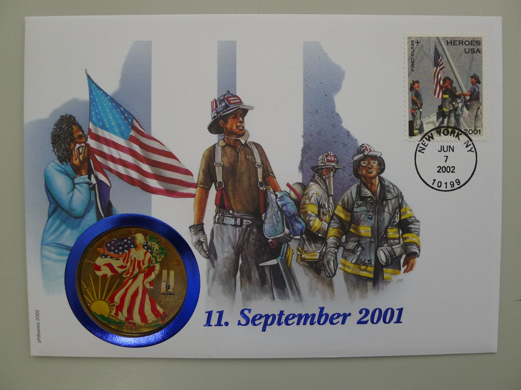 Alle Münzen: 2002, USA, Numisbrief: 11.September mit American Eagle – Gebraucht aus Sursee von Luzernerraute