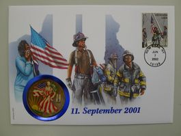 2002, USA, Numisbrief: 11.September mit American Eagle