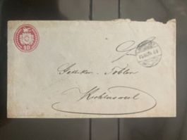 CH Tüblibrief 10Rp 1874 Bahnpost Zug 49 nach Richtersweil