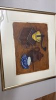 Lithografie Kaffeemühle und Tasse gerahmt