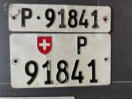 Paar Nummernschilder PTT Post 91841 antik f. Sammler