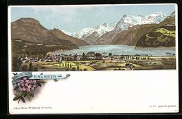 Litho Brunnen, Totalansicht mit See und 