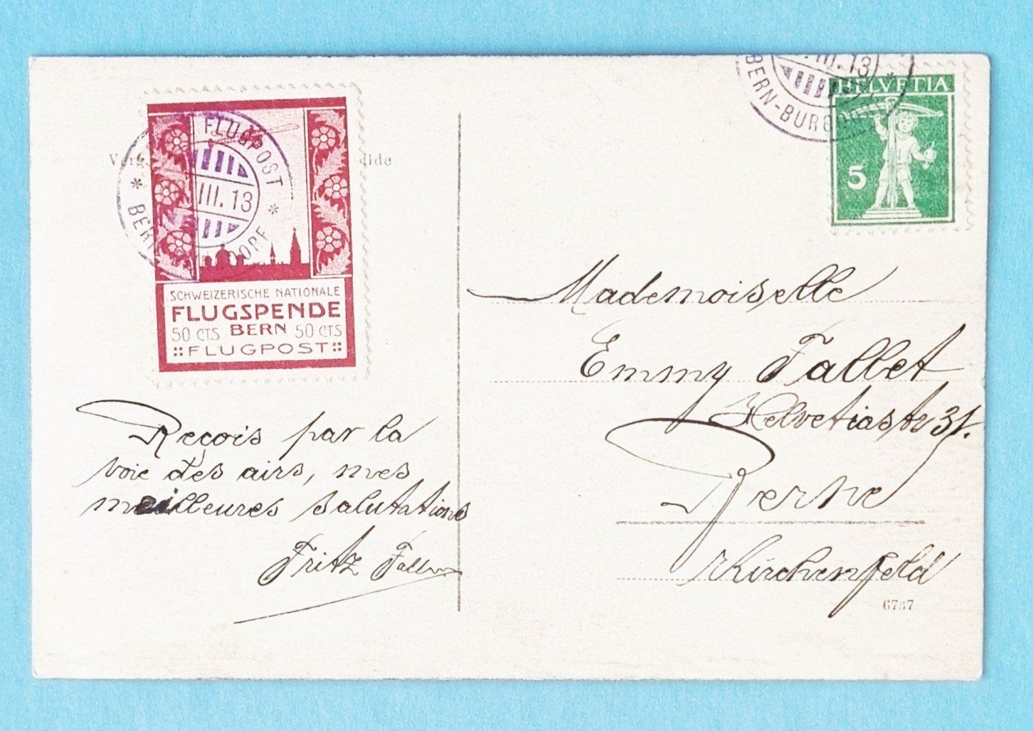 Ansichtskarten: Bern - Flugplatz - Oskar Bieder - Aviatik - Flugpoststempel – Gebraucht aus Rothrist von RROENK 1