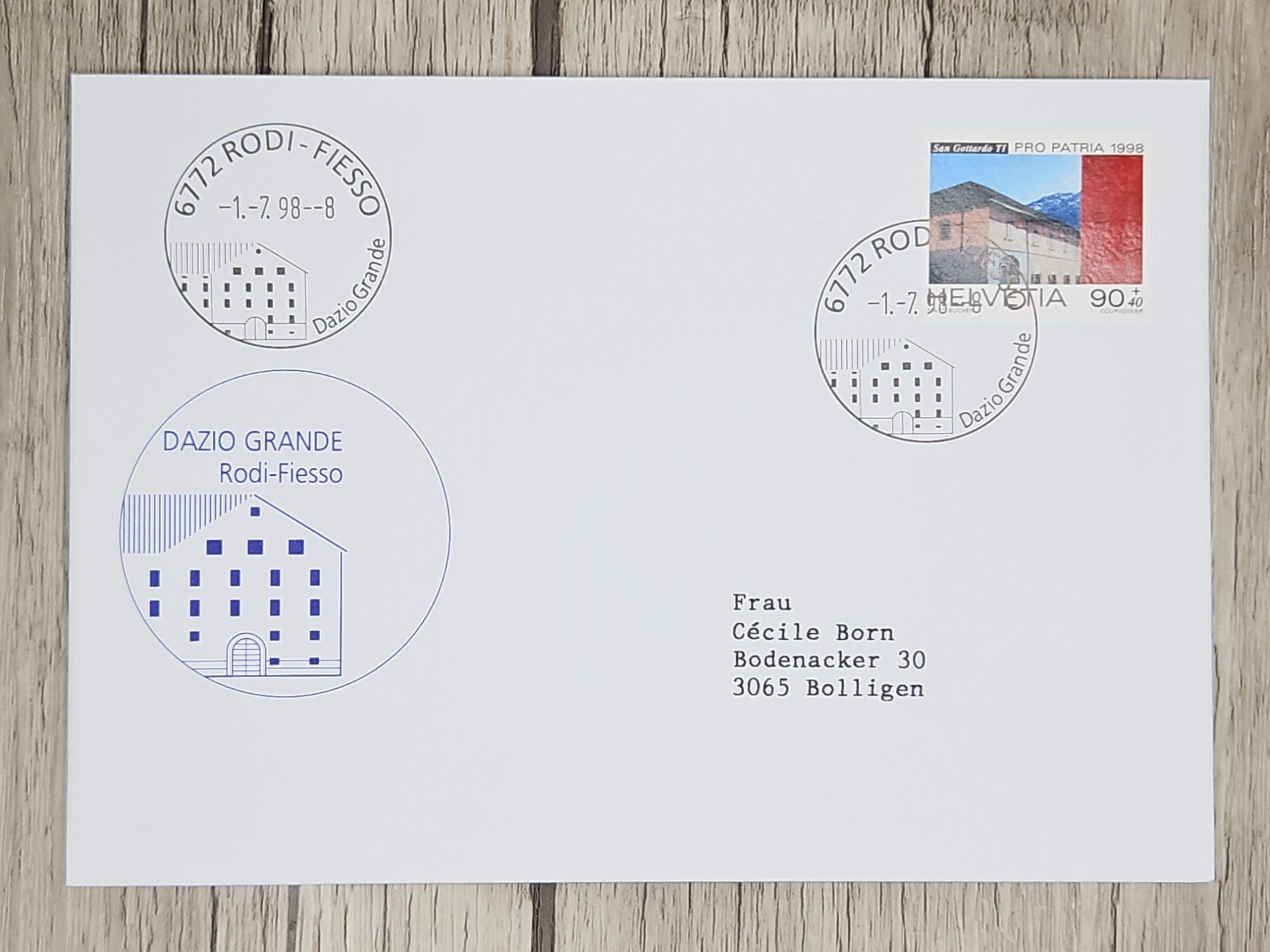 Tutti i francobolli: CL11 Enveloppe + Timbre Suisse 1998 – Usato da Cousset venduto da Patrick_Collections