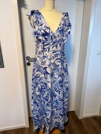 H&M Maxikleid mit Blumenmuster und Rückenausschnitt, Gr. 42