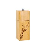 Gewürzmühle aus Holz mit Hirsch- Motiv - Neu 14cm Höhe