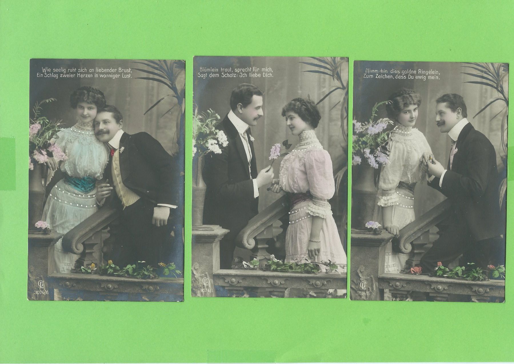 Ansichtskarten: Antike Liebespostkarten 3er Set Jugendstil Romantik – Gebraucht aus Zürich von t24_de