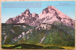 KÜNSTLER-AK BERCHTESGADEN : KÖNIG WATZMANN MIT FAMILIE