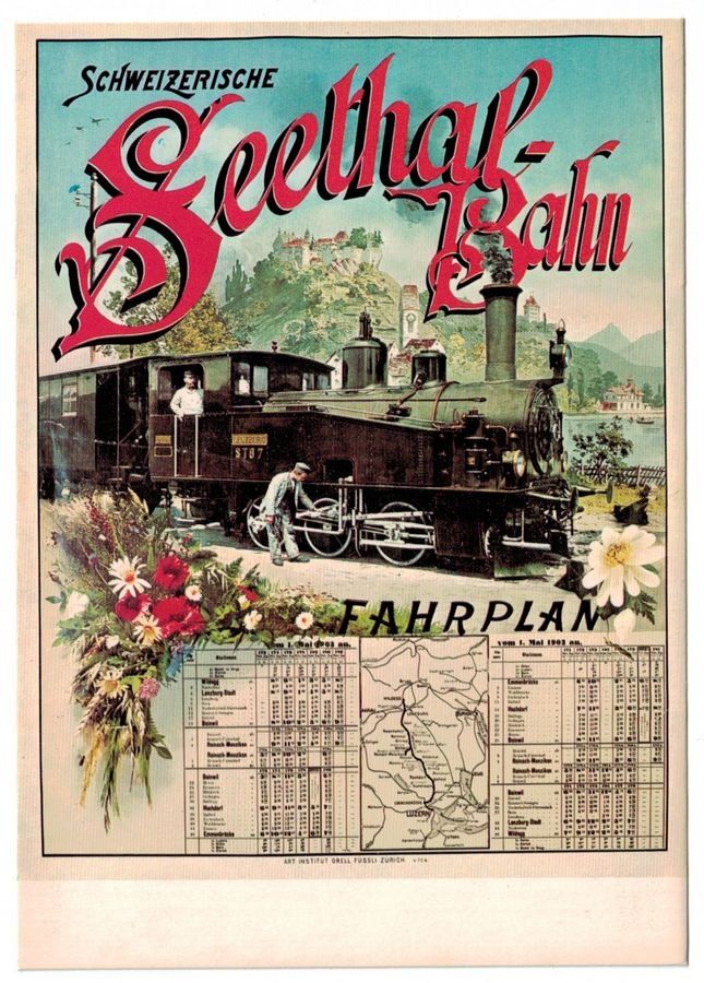Cartoline postali: Plakat Seethal-Bahn - Fahrplan – Usato da Frauenfeld venduto da POML