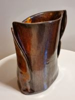 Studio Keramik Vase, signiert, Unikat, braune Glasur