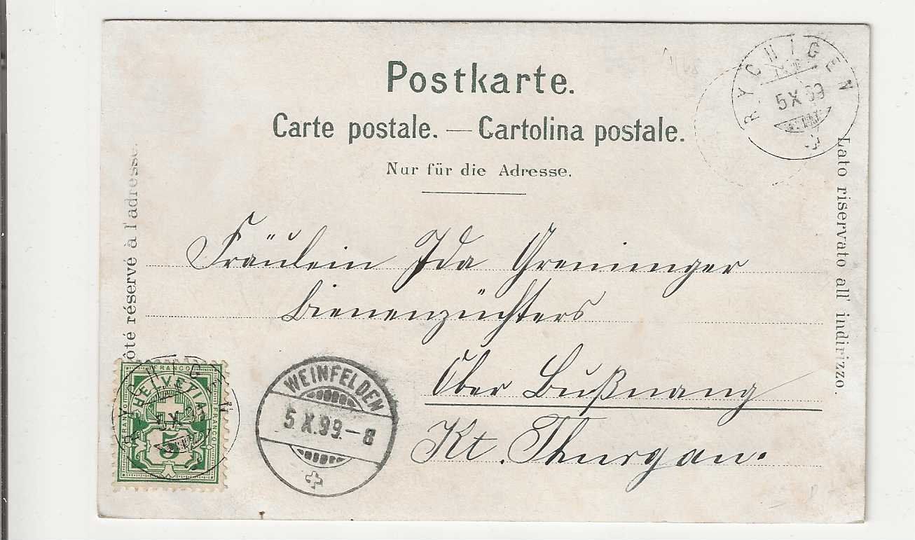Ansichtskarten: Rychigen,  Litho, 1899 – Gebraucht aus Spiez von Niesen20 1