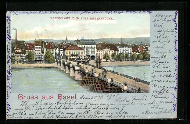 Cartoline postali: Basel, Klein-Basel und Alte Rheinbrücke – Usato da Berlin venduto da bartko-reher
