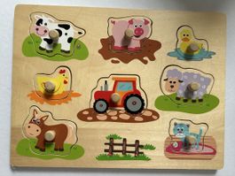 Holz Steckpuzzle Bauernhof – Kinderpuzzle mit Holzknöpfen