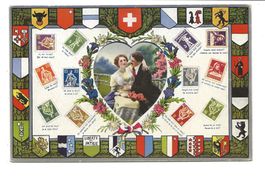 Briefmarken-Sprache für Verliebte Liebespaar Herz - um 1910