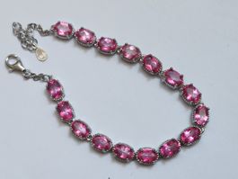 Silberarmband mit pinken Topas Steinen, NEU