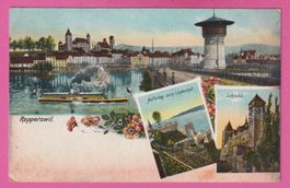Rapperswil SG gel 1911 3-Bild Karte mit Schiff