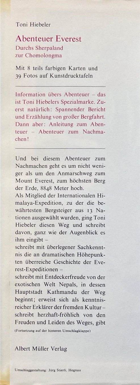 Bücher: Hiebeler Toni, Abenteuer Everest – Neu (gemäss Beschreibung) aus Sarnen von Livres 1