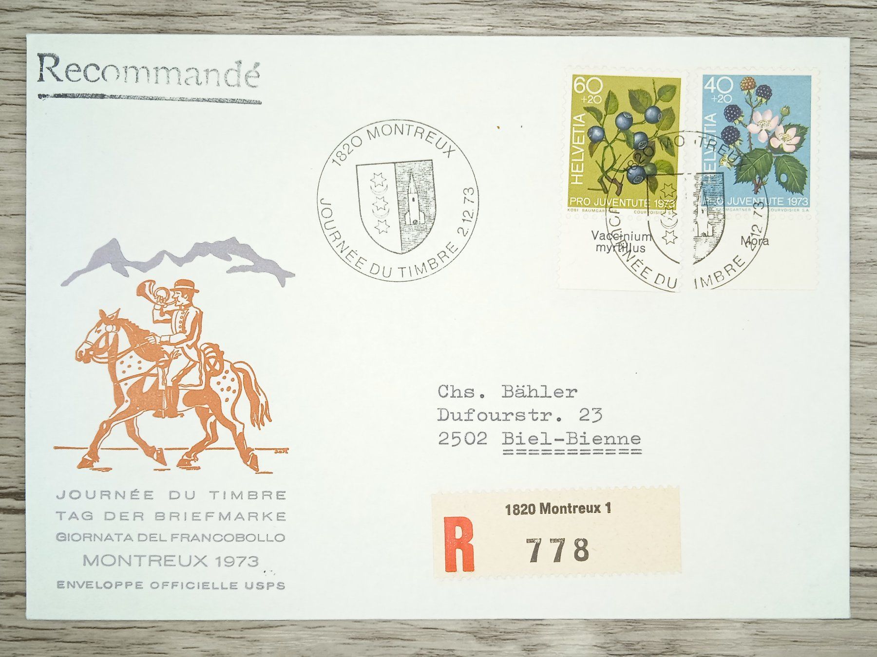 Alle Briefmarken: TR07 Enveloppe + Timbre Suisse 1973 – Gebraucht aus Cousset von Patrick_Collections