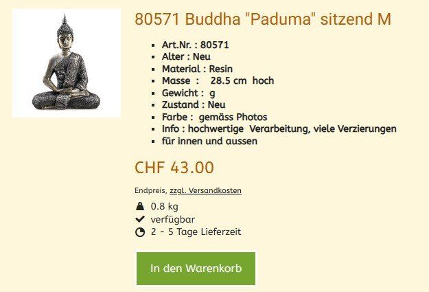 Sculture & Statue: Buddha 80571  , NEU – Nuovo e nell'imballaggio originale da Hagenbuch ZH venduto da cougar1 1