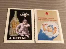2 Karten mit Plakatmotiven aus der Sowjetunion CCCP