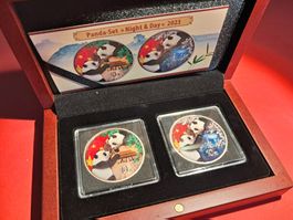 PANDA SET NIGHT & DAY NUR 888 St WELTWEIT 2 OZ SILBER 2023
