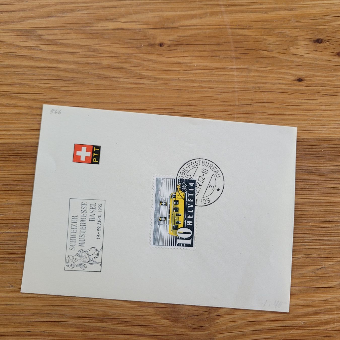 Tutti i francobolli: Dokument PTT Basel 1952 – Usato da Biel/Bienne venduto da Destockweb