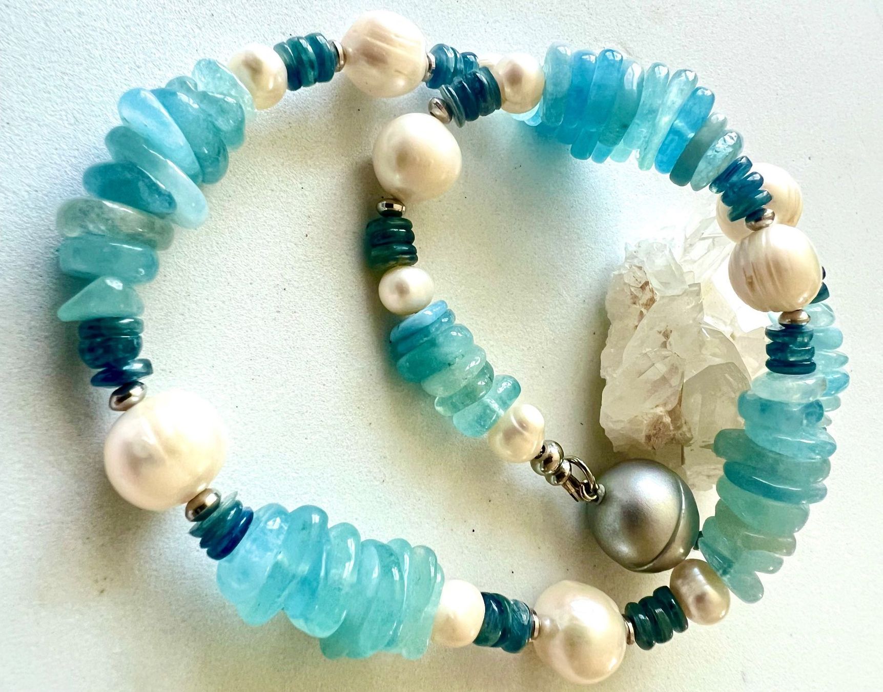 Ketten: Prunkstück: Aquamarin / Saphir Collier mit Barockperlen – Gebraucht aus Ruswil von artbyhand 6