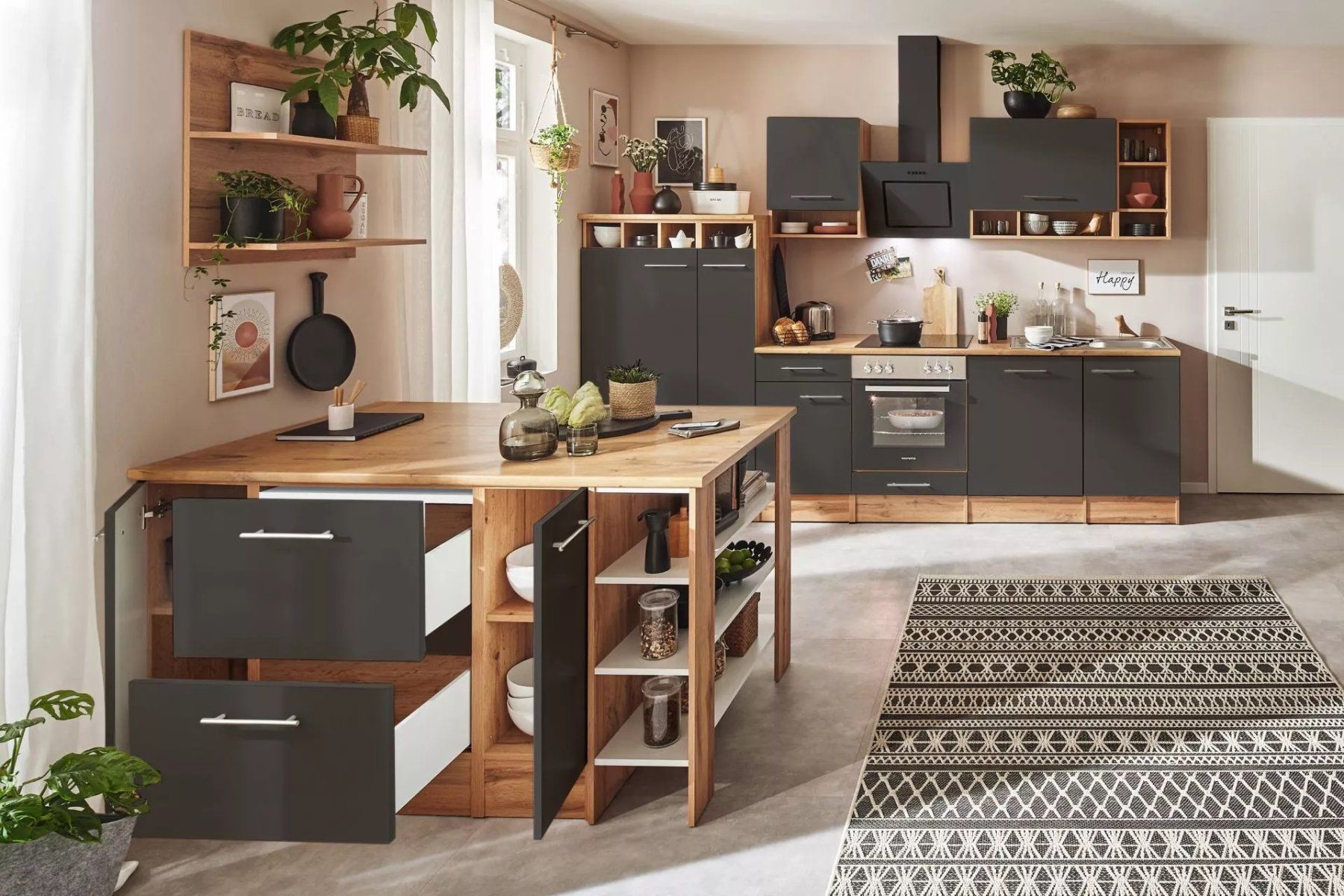 Cucine complete: 915 - Inselküche Einbauküche Eiche/Grau Hilde 310cm – Nuovo e nell'imballaggio originale da Wallenwil venduto da toesstalvertrieb 2