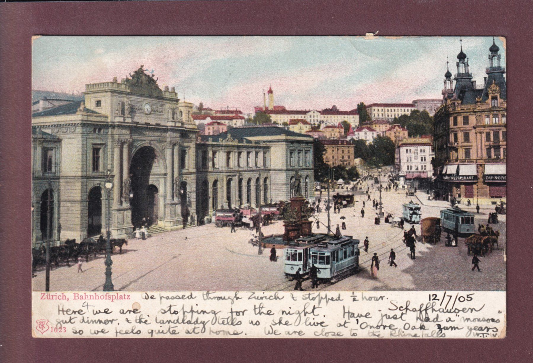Cartoline postali: ZÜRICH - Bahnhofplatz - Tram - 1905 – Usato da Pully venduto da nicecards-shop