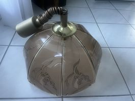 Vintage Deckenlampe aus Glas mit Blumenmuster, Braun/Gold