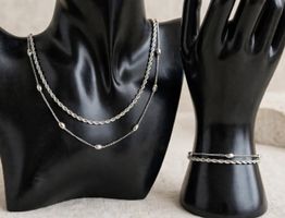Set collane e bracciali colore argento nuovo stainless steel