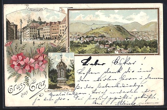 Cartoline postali: Litho Graz, Teilansicht, Hauptplatz, Wet – Usato da Berlin venduto da bartko-reher