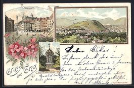 Litho Graz, Teilansicht, Hauptplatz, Wet