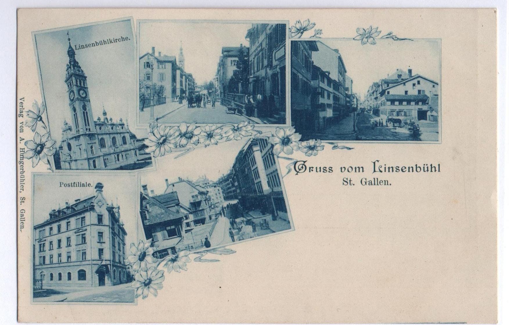 Ansichtskarten: ST. GALLEN Gruss vom Linsenbühl, Post, Kirche, Linsenbühlstr – Neu (gemäss Beschreibung) aus Jona von philajona