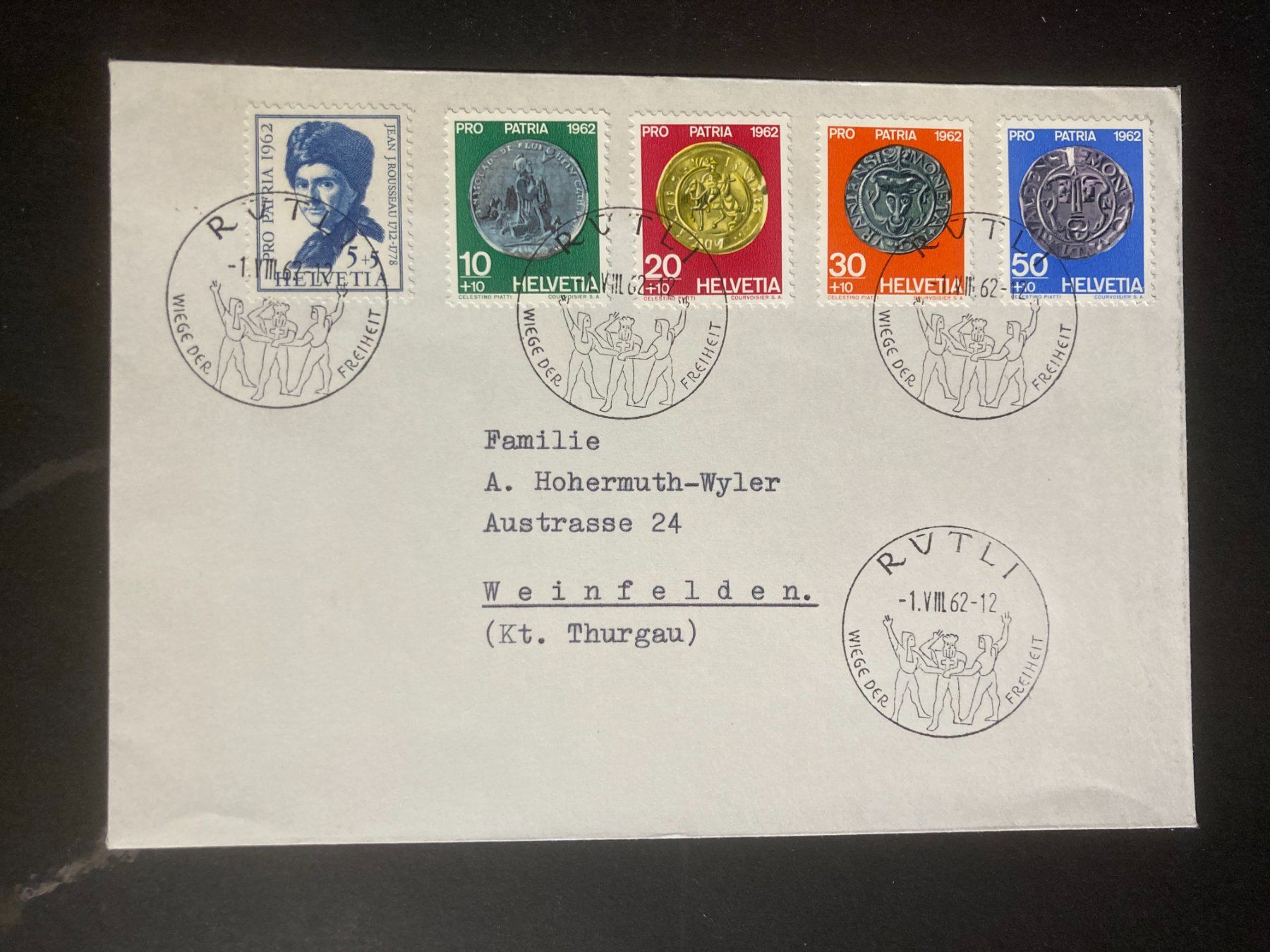 Alle Briefmarken: Schweiz 1962 Pro Patria Satz Brief 1.VIII. Rütli – Gebraucht aus Winterthur von schnueps