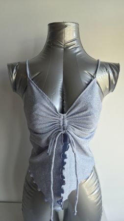 Y2K Silver Glitter Cami Top S Cyber Rave Vibe