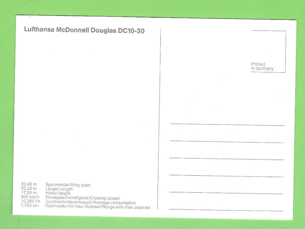 Cartoline postali: Lufthansa McDonnell Douglas DC10-30 – Usato da Zürich venduto da t24_de 1