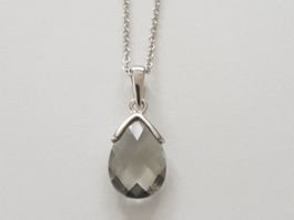 Silber 925 Anhänger mit Tropfenform graue Kristallquarz-Neu
